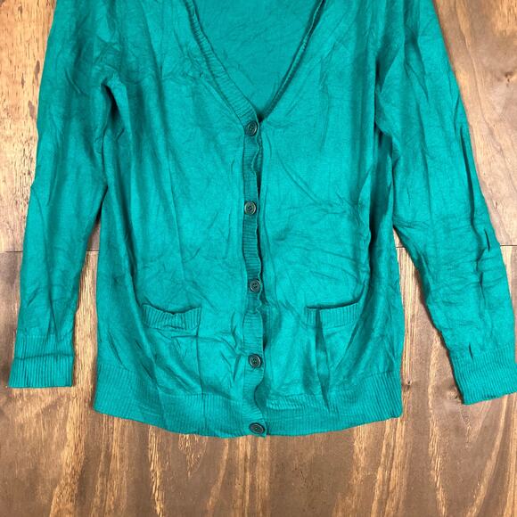 LL Bean Women Sweater Teal Open Cardigan Button Front Pockets Cashmere Blend M - Picture 3 of 11